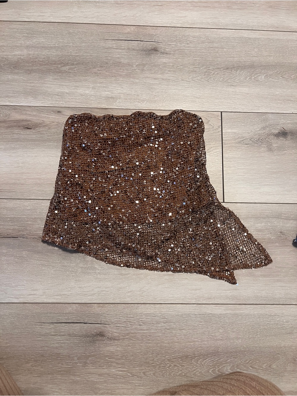 SHEIN Brown Sequined Asymmetrical Knit Top
